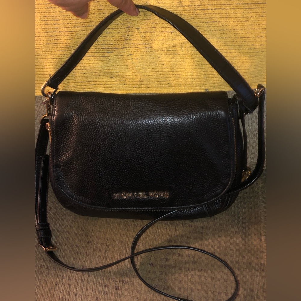 Vintage Michael Kors Bedford Medium Flap Shoulder Bag Black Pebbled Leather